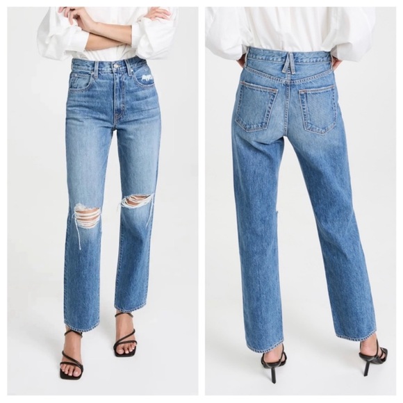 SLVRLAKE London Straight‎ Leg Jeans in Gimme Shelter Sz 28 Distressed High Rise - Picture 1 of 13